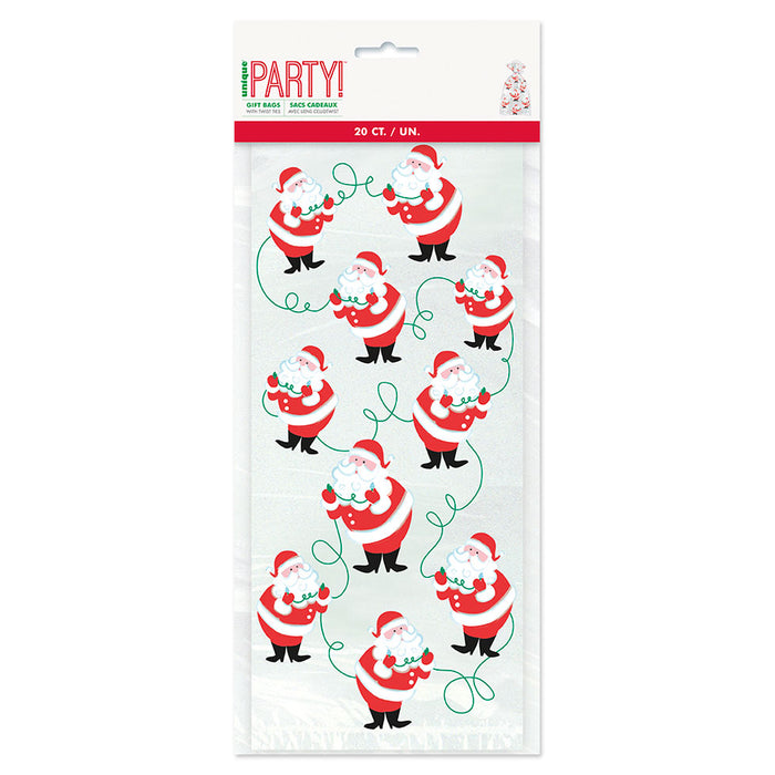 A package of Unique Party 5" x 11" Christmas Twinkle Santa Cello Bags.