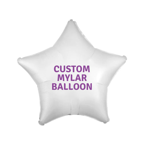 Custom Image White Mylar Star Balloon showing text option