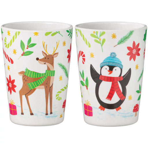 This Christmas cup features a festive red and white design with a reindeer and penguin. Perfect for holiday parties, each cup holds 7.5oz and comes in a pack of 1. High-quality plastic ensures durability.