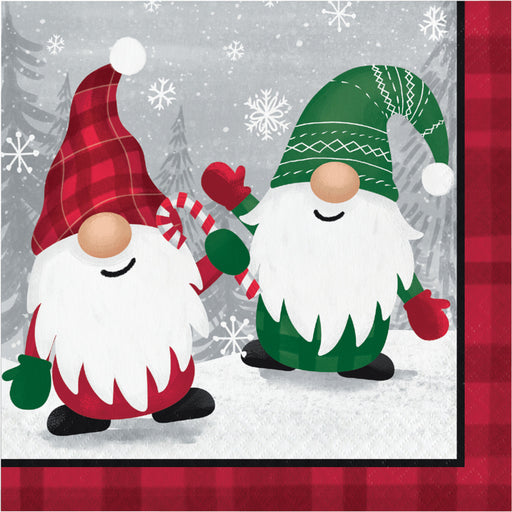 Celebrate the holidays in style with these festive Christmas Holiday Gnomes Lunch Napkins. Crafted from sturdy paper material, these napkins come in a set of 16, perfect for larger gatherings. Decorate your tables in seasonal fashion with these lovely napkins!