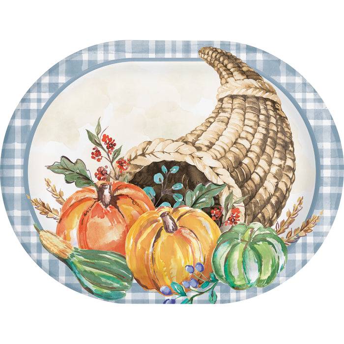 Thanksgiving Decadent Cornucopia Oval Plates 12" | 8 ct