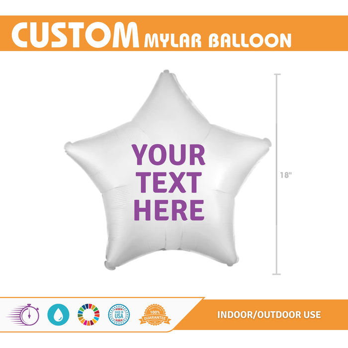 Custom Image White Mylar Star Balloon with ruler to show scale.