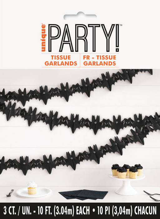 Halloween Hauntings Bats Tissue Garland 10" | 3ct