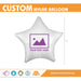 Custom Image White Mylar Star Balloon, showing image and text placment.