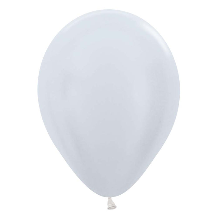 An inflated 11-inch Pearl White Latex Balloon.