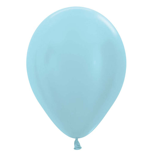 An inflated 11-inch Pearl Blue Latex Balloon.