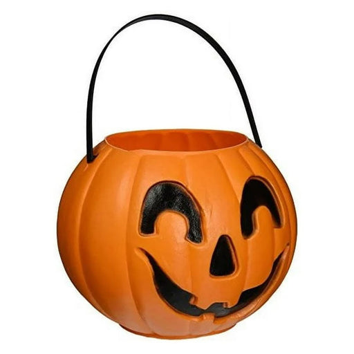 A 9 inch Trick or Treat Jack O Lantern With Handle.