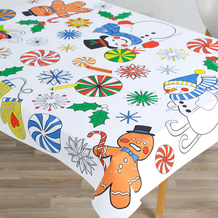 A 54in x 84in Christmas Peppermint Twist Coloring Paper Table Cover.