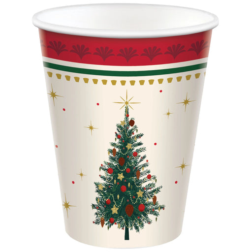 A 9 ounce Christmas Elegant Evergreen Paper Cup.