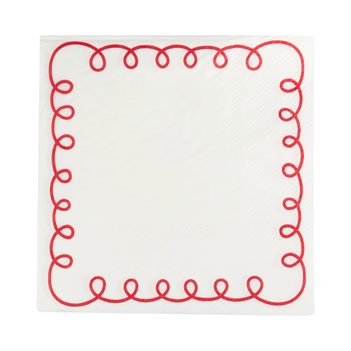 A Christmas Red and Cream Scallop Border Paper Beverage Napkin.