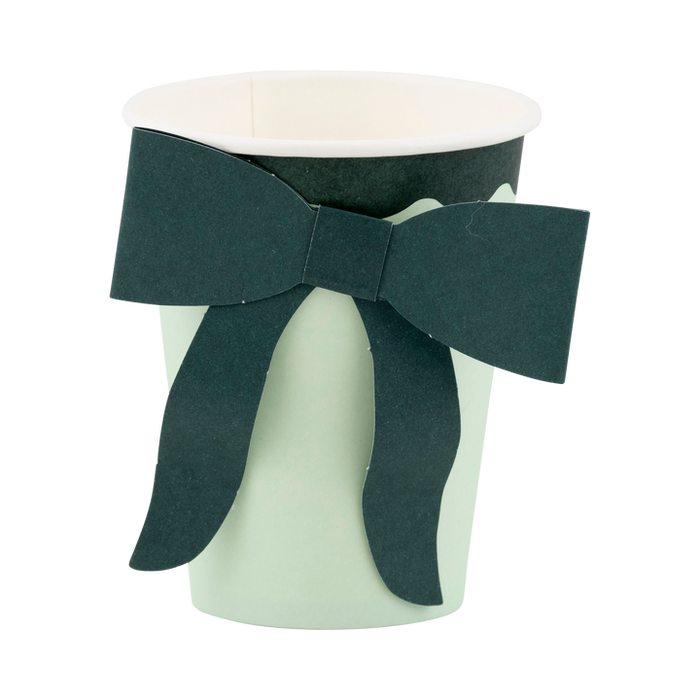 A 12 ounce Christmas Mint and Green Bow Paper Cups.