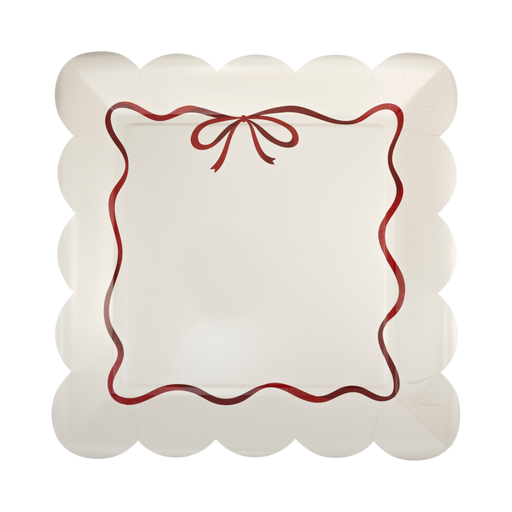 A 10 inch Christmas Red Bow Border Plate.  Comes in a package of 8.