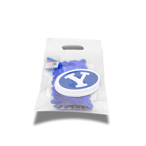 A package of BYU Stretch Y Logo Deco-Fetti.