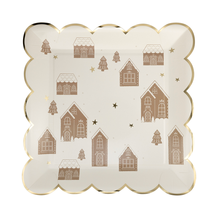 A 9 inch Christmas Gingerbread Scattered House Plates.