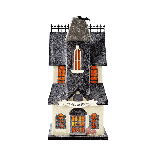 An 8-inch Halloween Haunted Village Witches Brewing building decoration.