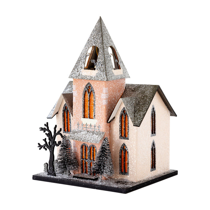 An 8-inch Halloween Haunted Village Church decoration.