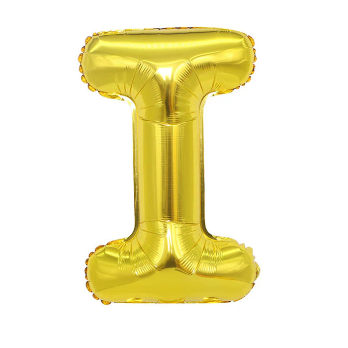 A 34-inch Gold Jumbo Metallic Balloon in the letter I.