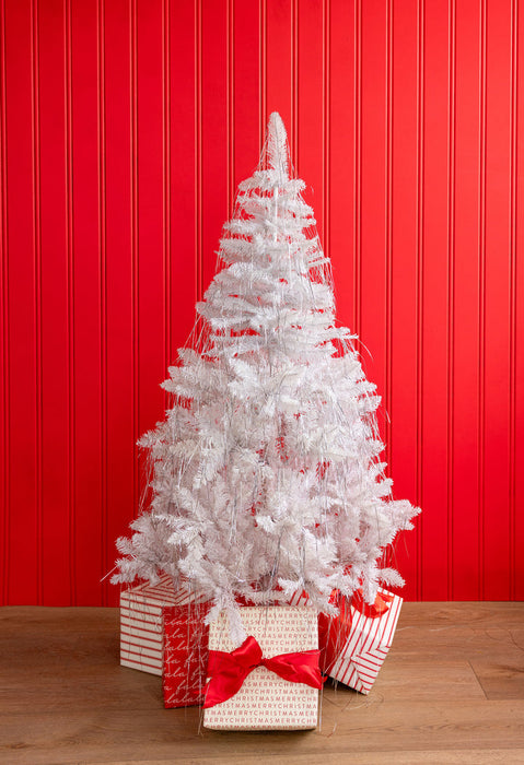 Christmas Silver Tinsel hanging on a Christmas tree.