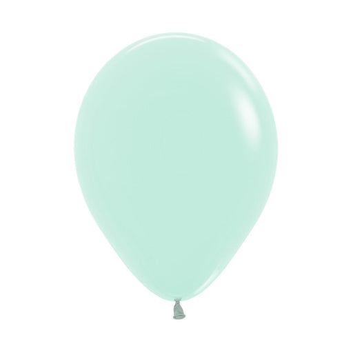 A filled 11-inch Semptertex Pastel Matte Green Latex Balloon.