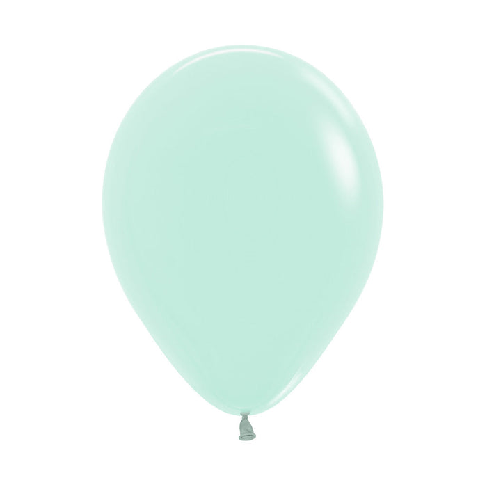 A filled 11-inch Semptertex Pastel Matte Green Latex Balloon.