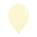 An inflated 11-inch Pastel Matte Yellow Latex Balloon.