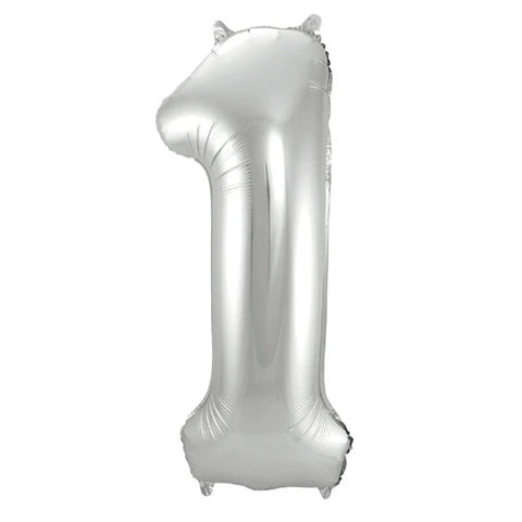 A 34-inch 1 Silver Jumbo Number Balloon.