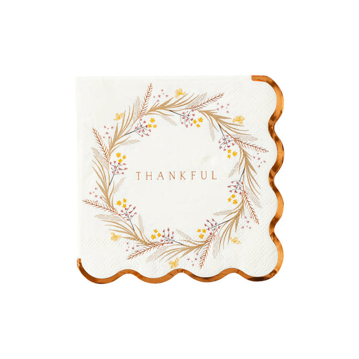 Thanksgiving Thankful Wreath Beverage Napkin | 18 ct 