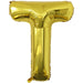 A 34-inch Gold Jumbo Metallic Balloon in the letter T.