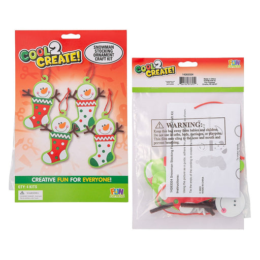 This images shows the front and back of the  Christmas Cool2Create Snowman Stocking Ornament Craft Kit.