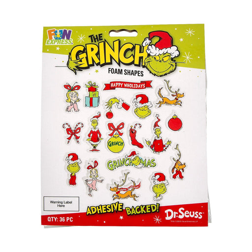 A package of Dr. Seuss™ The Grinch Self-Adhesive Foam Shapes.