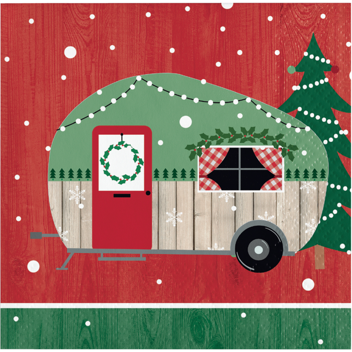 These Christmas Campers Beverage Napkins feature classic red and green holiday designs that will add a festive touch to any Christmas gathering. Practical and disposable, these napkins are a great way to keep your surfaces clean and mess-free. Pack of 16.