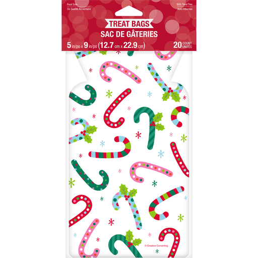 Christmas Candy Canes Shaped Cello Bags are perfect for holiday treats. This 20-count pack features festive designs and a resealable top, making them ideal for gifting, storage, and more.