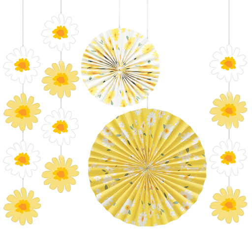 A 5 Piece Sweet Daisy Paper Fan Kit.