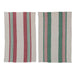 Christmas Cotton Printed Tea Towels w/ Stripes & Jute & Wood Bead Tie | 2 ct