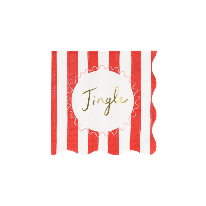 Striped Christmas Beverage Napkin, red stripe "Jingle" design