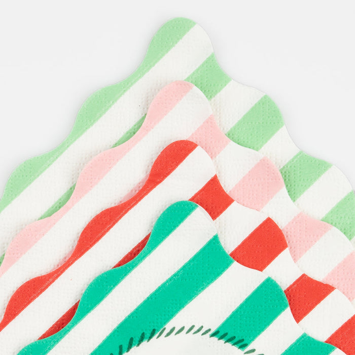 Closeup of Striped Christmas Beverage Napkins