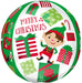 A sphere shaped 15" Christmas Santa & Elf Orbz Balloon.