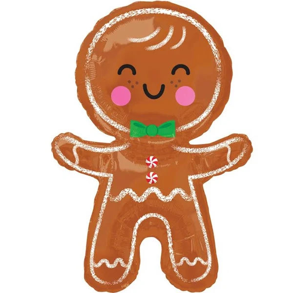 A product shot of the 31 inch Christmas Gingerbread Man SuperShape Mylar Balloon.