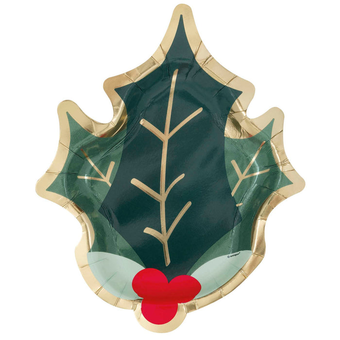 Christmas Holly Days Holly Shaped Paper Plates, 9" | 8 ct