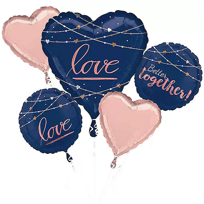 Navy & Rose Gold Wedding Balloon Bouquet | 5 pc