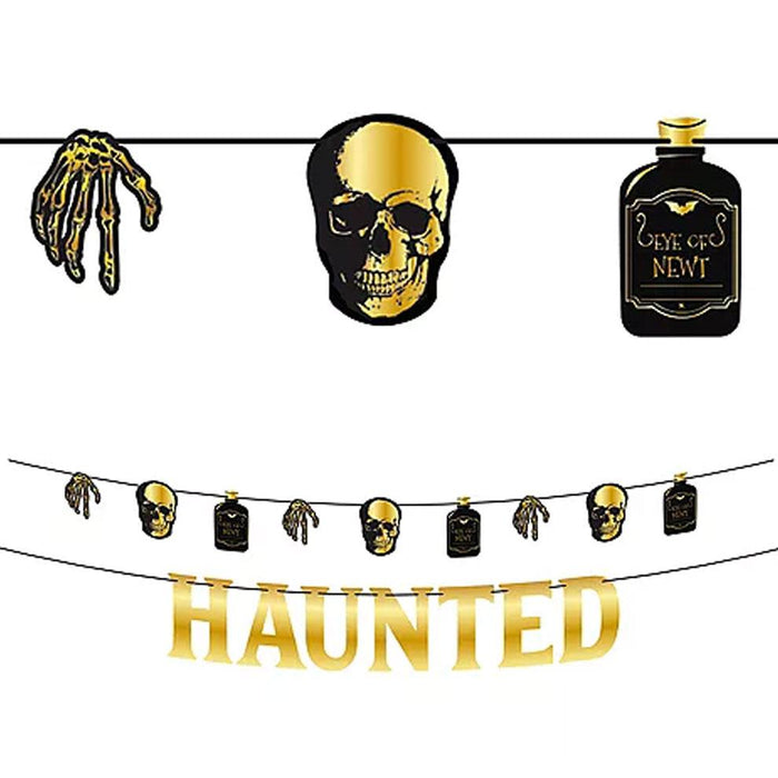 Metallic Glam Boneyard Black and Gold Haunted Banners 2ct