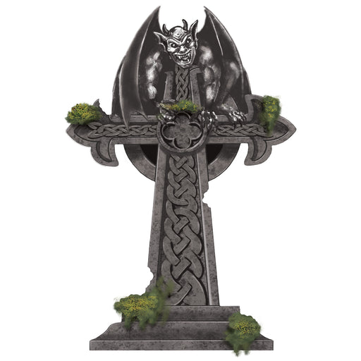 Halloween Mossy Celtic Cross Tombstone Decoration 22in