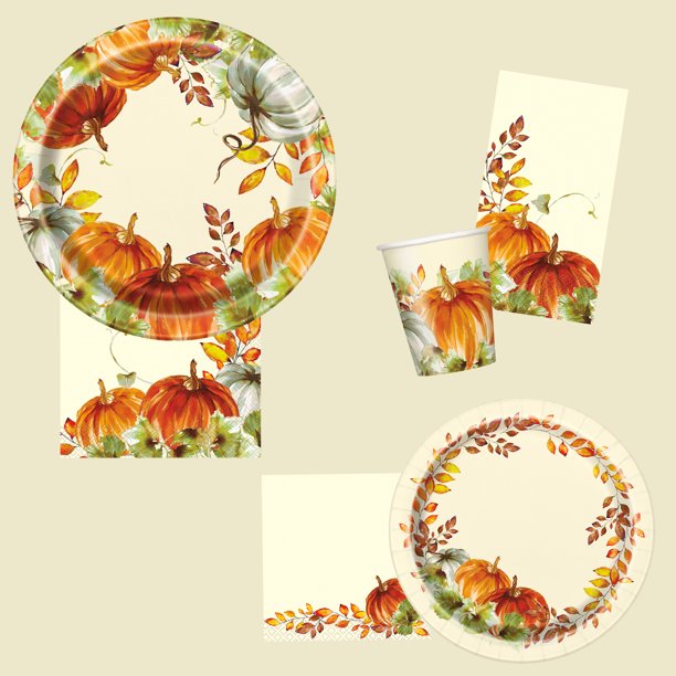 Thanksgiving Watercolor Fall Pumpkin Paper Plates 7" | 8ct