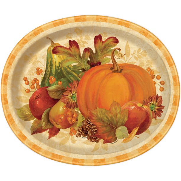 Pumpkin Gingham Oval Paper Plates | 8ct