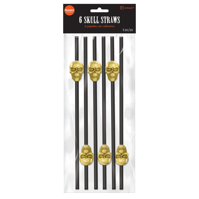 Halloween Skulls Plastic Reusable Straws 6ct