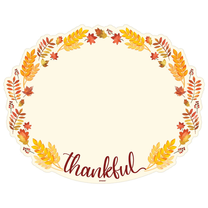 Thanksgiving Die Cut Paper Placemat Thankful 16" | 24ct