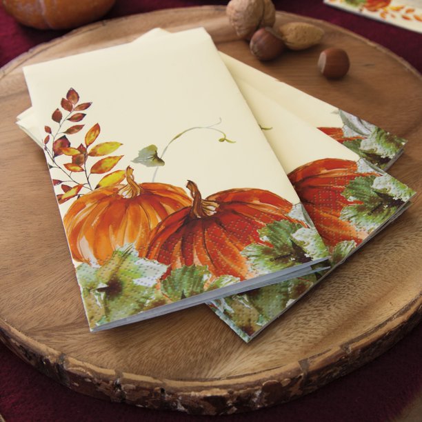 Thanksgiving Watercolor Fall Pumpkin Guest Towel Napkins | 16 ct