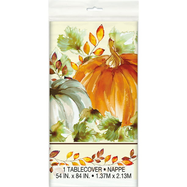 Thanksgiving Watercolor Fall Pumpkin Plastic Tablecover | 1 ct