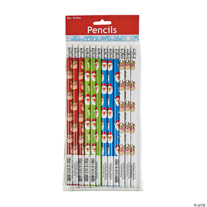 Reindeer and Santa Pencils 12 pc| 1 ct