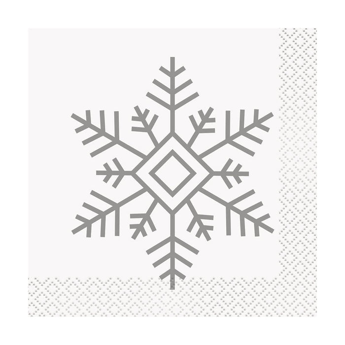 Christmas Silver Snowflake Beverage Napkin | 16ct